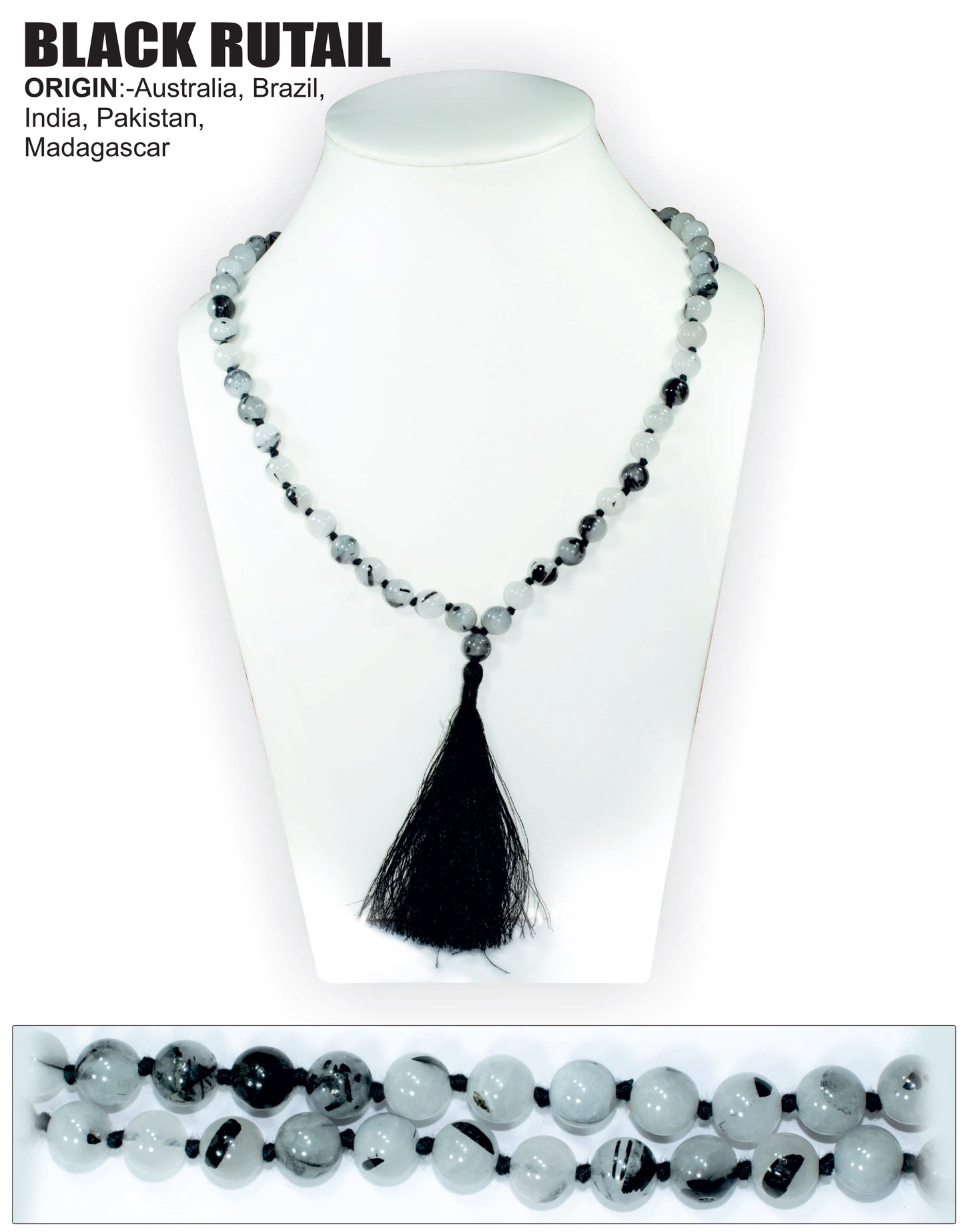 Black Rutail  Stone Mala