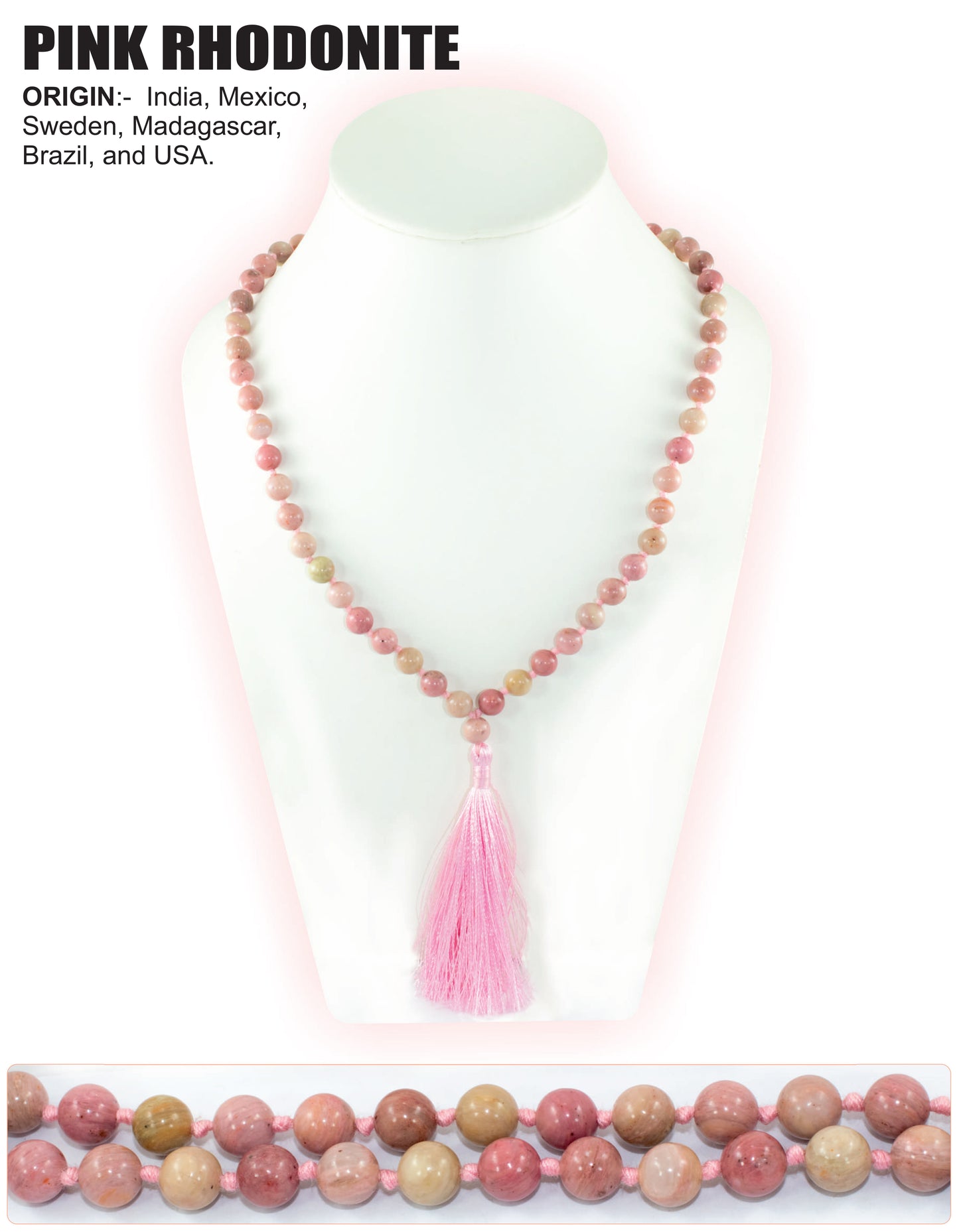 Pink Rhodonite Stone Mala