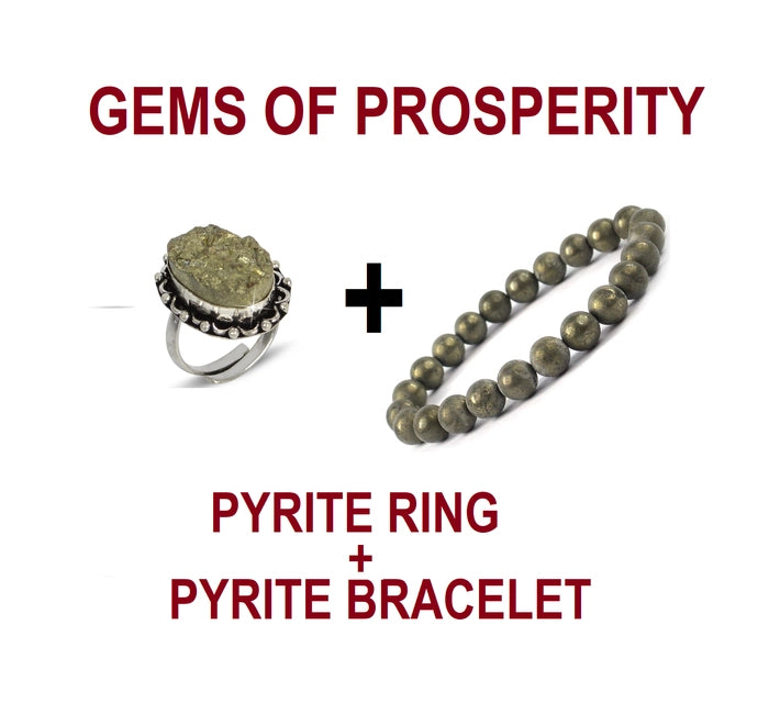 Gems Of Prosperity (Pyrite Healing Bracelet  + Pyrite Ring)