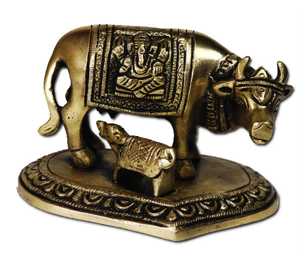 Kamadhenu Cow With Calf Brass idol